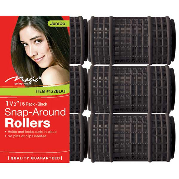 MAGIC COLLECTION - 1 1/2" Snap-Around Rollers 6PCs Jumbo BLACK