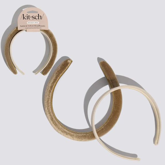 KITSCH Cream & Camel Satin & Velvet Headbands