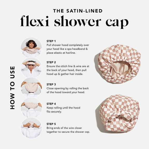 KITSCH Terracotta Checker Satin Shower Cap