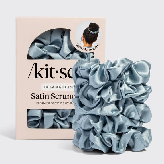 Kitsch Satin Sleep Scrunchies 5pc Set - Haze Blue