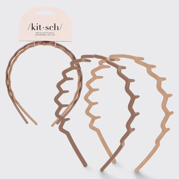 KITSCH Recycled Plastic Zig Zag Headband 2pc - Neutral