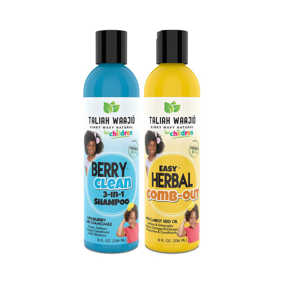 TALIAH WAAJID SHAMPOO AND CONDITIONER DUO FOR KIDS|BERRY CLEAN 3-IN-1 -8 OZ| EASY HERBAL COMB OUT 8 OZ