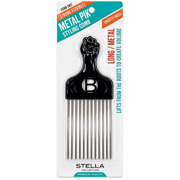Stella Collection Afro Long Metal Pink Comb
