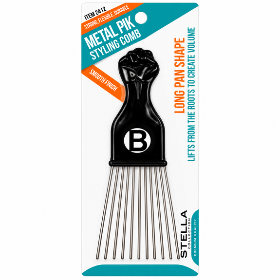 Stella Collection Afro Short Metal Pan Shape Pik Comb
