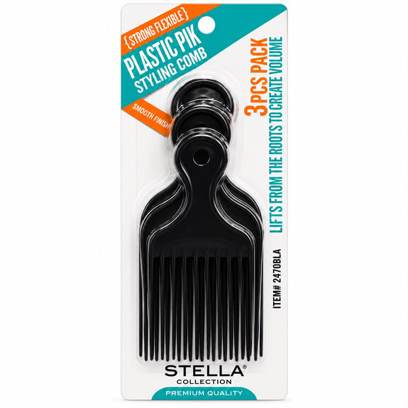 Stella Collection Plastic Pik Styling Comb 3pcs Set Black