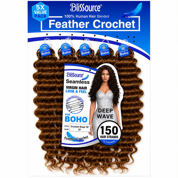 Blissource 100% Human Hair Blended Feather Crochet Boho Crochet Deep 18”