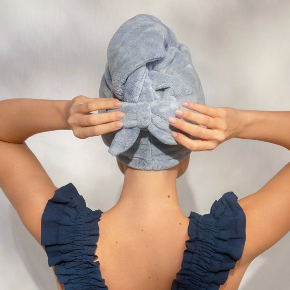 Kitsch Plush Microfiber Hair Towel Turban with Bow - Coastal Blue