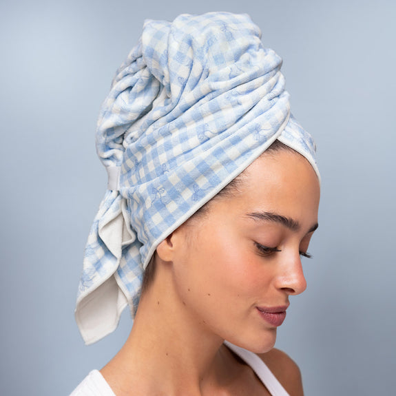 Kitsch Xl Hair Towel Wrap Gingham Blue