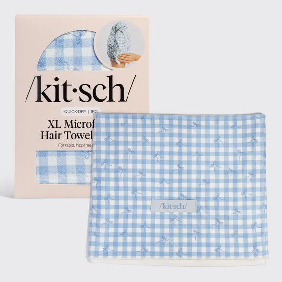 Kitsch Xl Hair Towel Wrap Gingham Blue