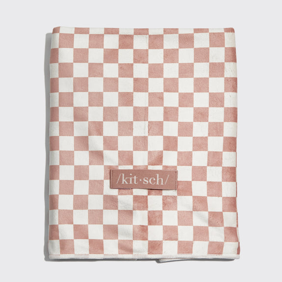 KITSCH  Extra Large Quick-Dry Hair Towel Wrap- Terracotta Checker