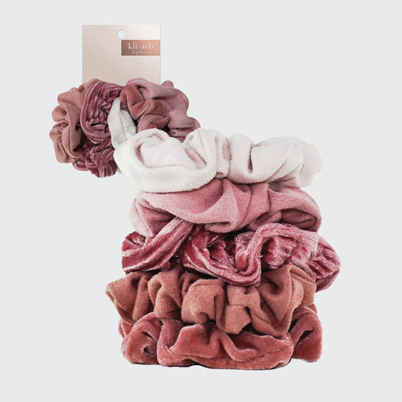 KITSCH Velvet Scrunchies - Blush/Mauve