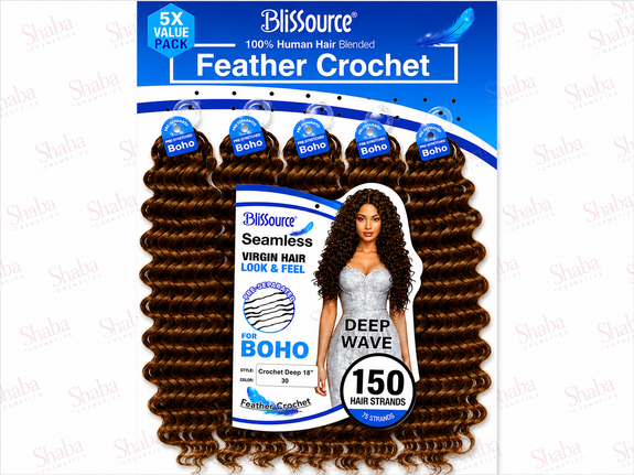 Blissource 100% Human Hair Blended Feather Crochet Boho Crochet Deep 18”