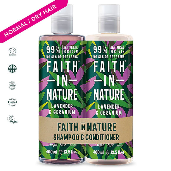 FAITH IN NATURE LAVENDER & GERANIUM SHAMPOO 400ML & CONDITIONER 400ML DUO