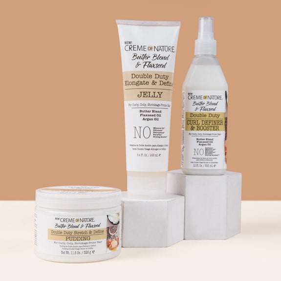 CREME  OF NATURE BUTTER BLEND & FLAXSEED Double Duty Curl Definer & Booster 12 OZ