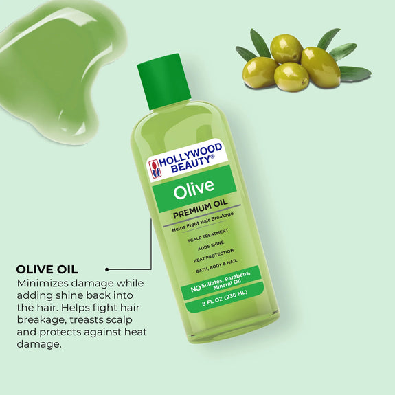 Hollywood Beauty Olive Premium Oil For Hair, Scalp, Skin, And Nails - 8 Oz