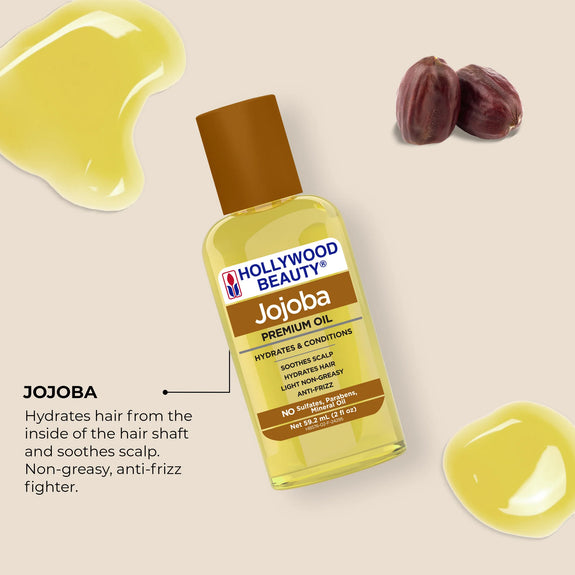 HOLLYWOOD BEAUTY Jojoba Premium Oil For Hair, Scalp, Skin, And Nails  59 ML