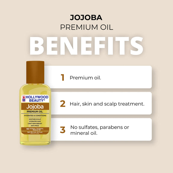 HOLLYWOOD BEAUTY Jojoba Premium Oil For Hair, Scalp, Skin, And Nails  59 ML