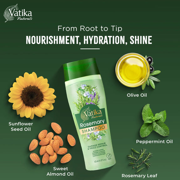 Vatika Natural Rosemary Shampoo  Damage Repair & Frizz Control- 425 Ml