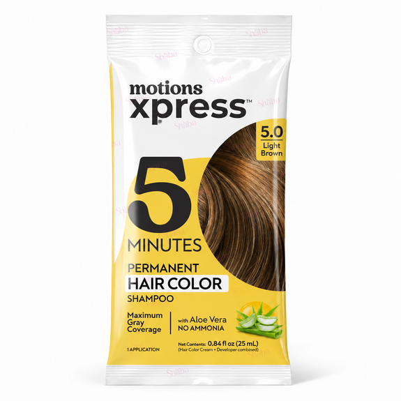 Motions Xpress 5Minutes Permanent Hair Color Shampoo 5.0 Light Brown 0.84 fl oz / 25 ml