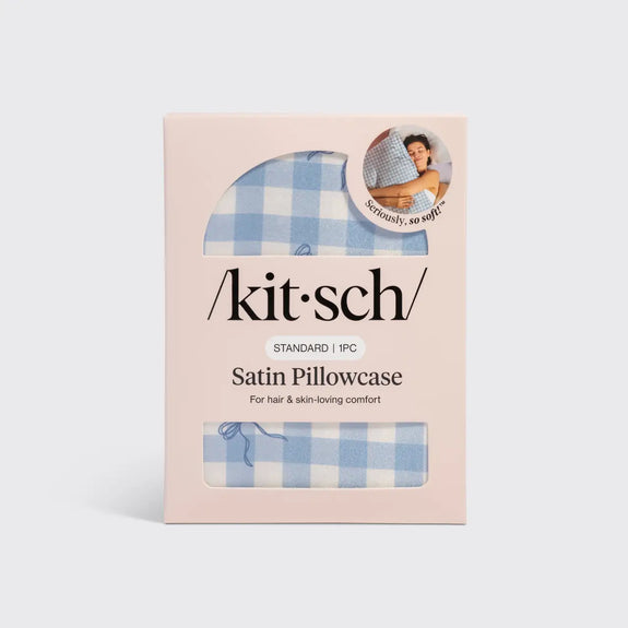 Kitsch Satin Pillowcase Standard Gingham Blue