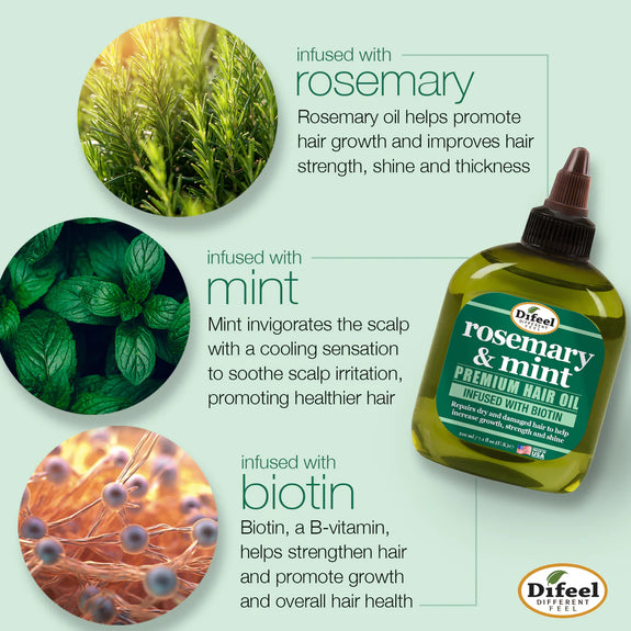 DIFEEL ROSEMARY AND MINT PREMIUM HAIR OIL WITH BIOTIN 2.5 OZ.