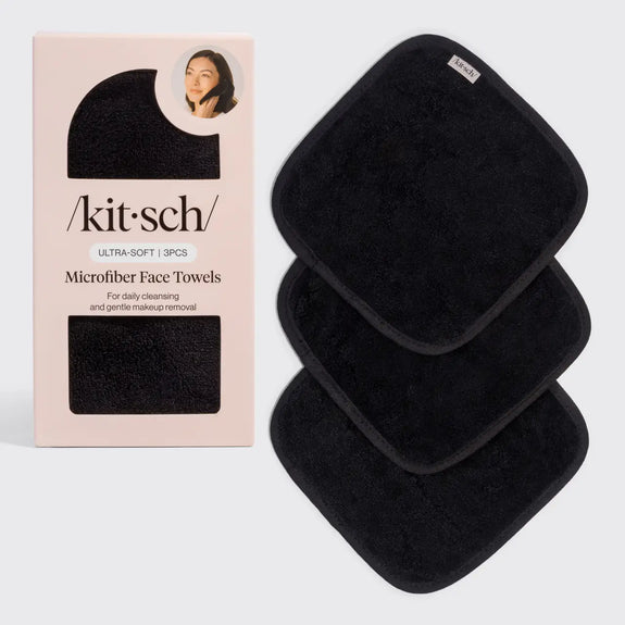 Kitsch Microfiber Face Towels 3pc Set - Black