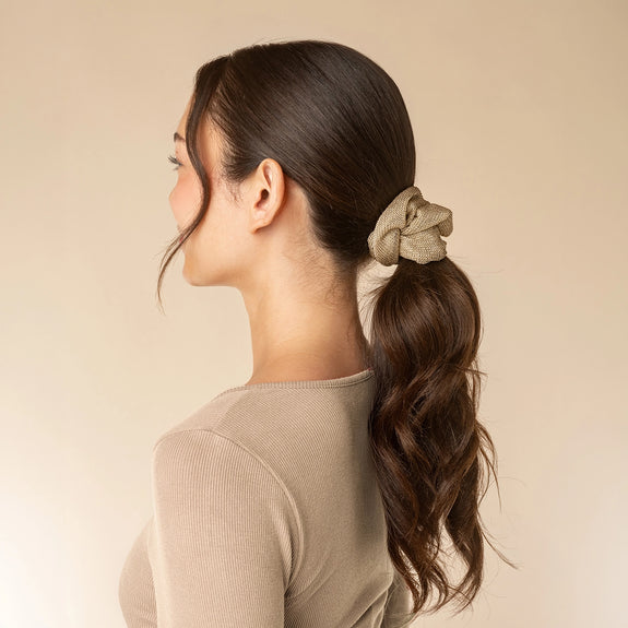 Kitsch Metallic Mesh and Recycled Fabric Satin Scrunchies 2pc Set - Cream & Gold