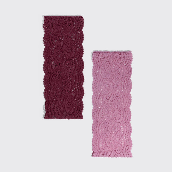 Kitsch Wide Lace Elastic Headbands 2pc Set - Cherry Lacquer & Dusty Pink