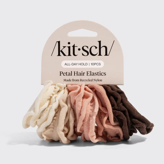 Kitsch Recycled Fabric Petal Hair Elastics 10pc Set - Blush