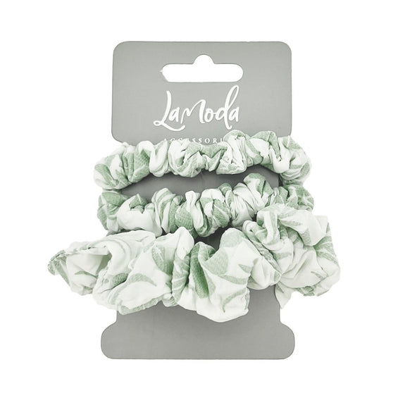 LA MODA SAGE FLORAL SCRUNCHIES 3PCS