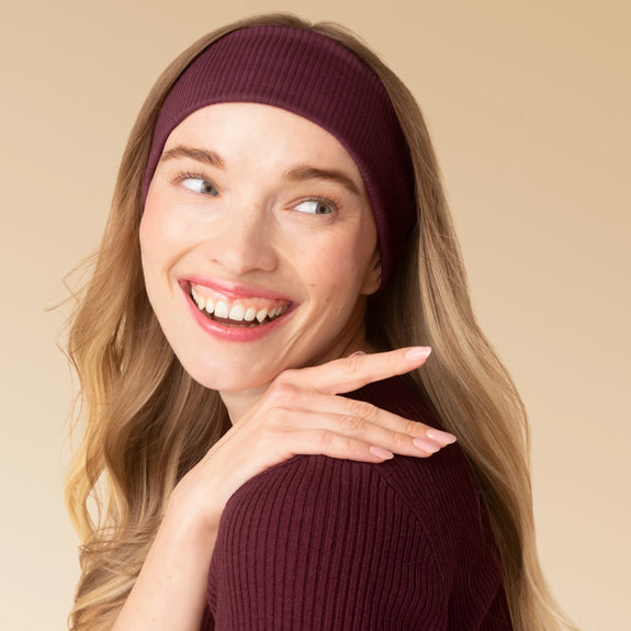Kitsch Recycled Fabric Ribbed Elastic Headbands 2pc Set - Cherry Lacquer & Dusty Pink