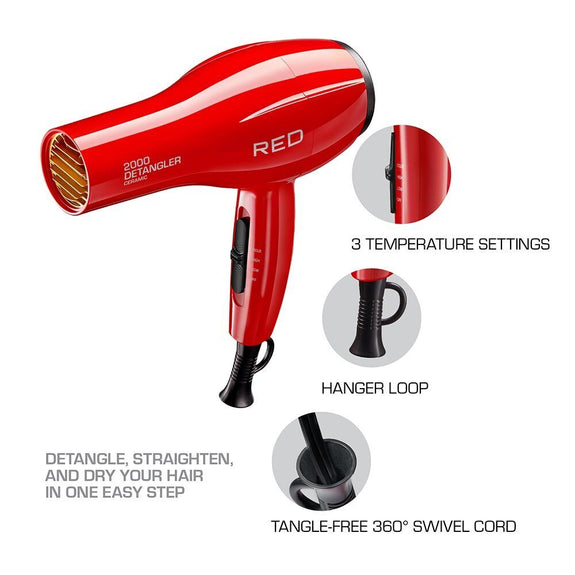 RED BY KISS 2000 Ceramic Detangler Dryer 3 Styling Attachments