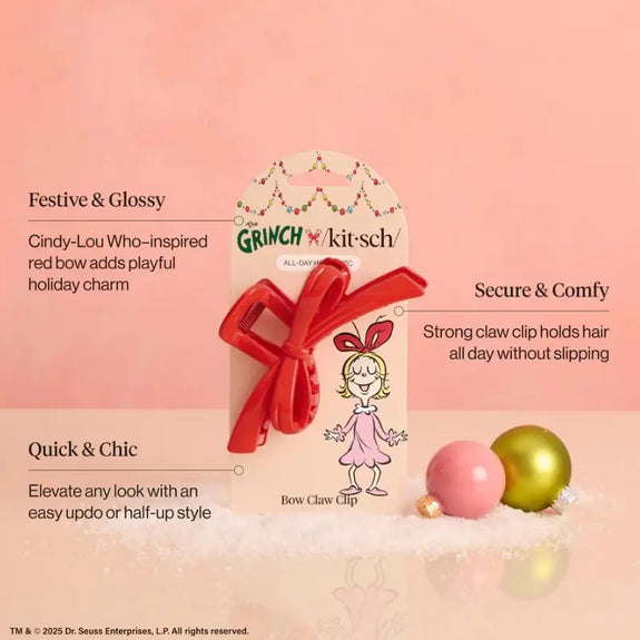 Kitsch The Grinch X Kitsch Red Bow Claw Clip