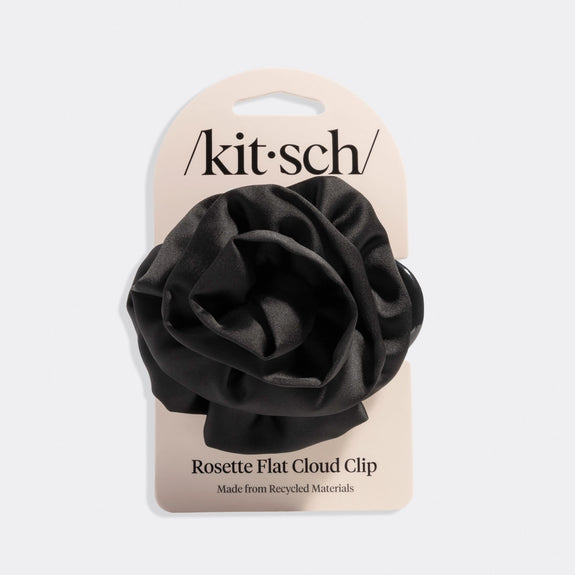 Kitsch Satin Rosette Medium Flat Cloud Clip - Black