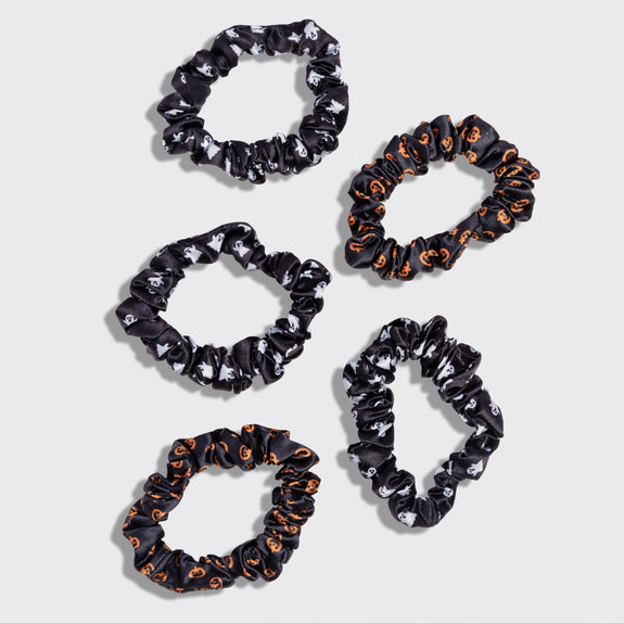 Kitsch Ruched Satin Scrunchies 5pc Set - Ghosts & Pumpkins