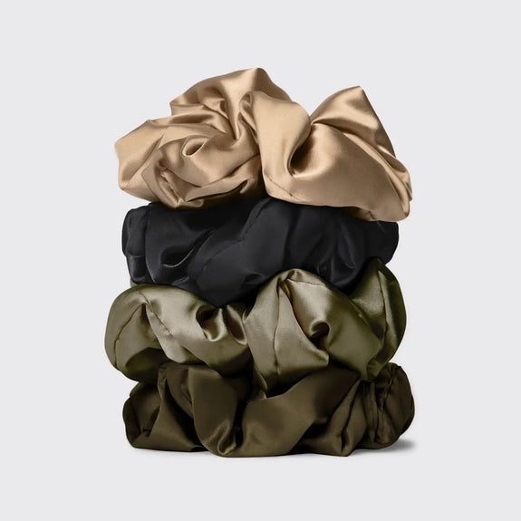Kitsch Pillow Scrunchies in Satin 4pc - Black