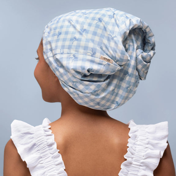 Kitsch Satin Lined Flexi Shower Cap Gingham Blue