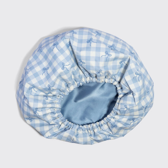 Kitsch Satin Lined Flexi Shower Cap Gingham Blue