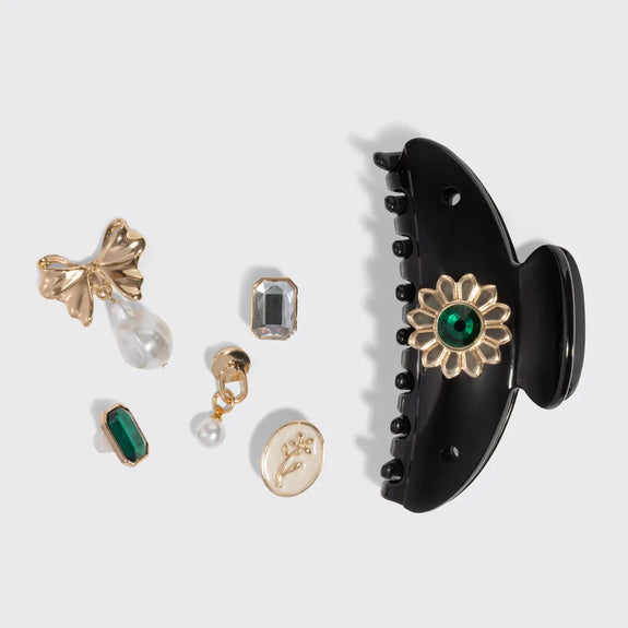 Kitsch pop Curved Claw Clip 7pc Set Vintage - Black