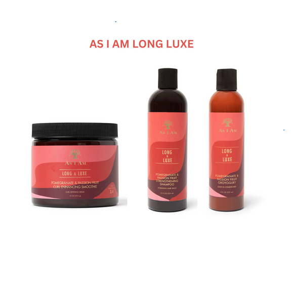 AS I AM LONG & LUXE  COILY AND CURLY SHAMPOO 12 OZ GROYOGURT 8 OZ SMOOTHIE  16OZ