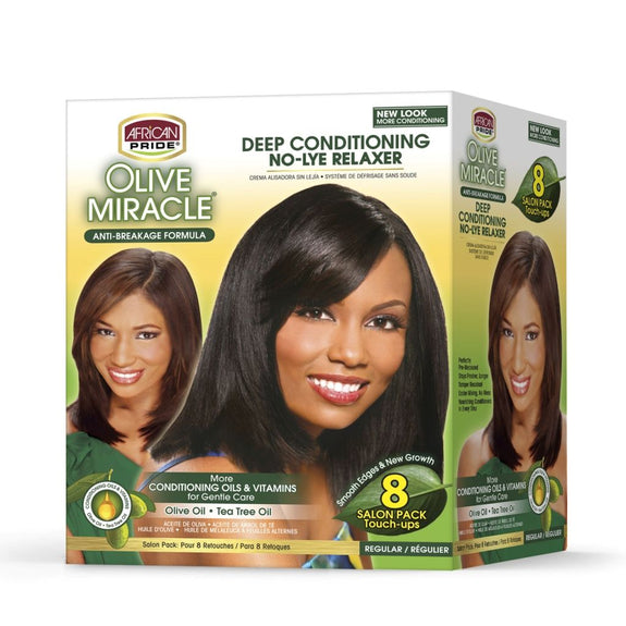 African Pride Olive Miracle No-Lye Relaxer Kit Regular 8 Pack