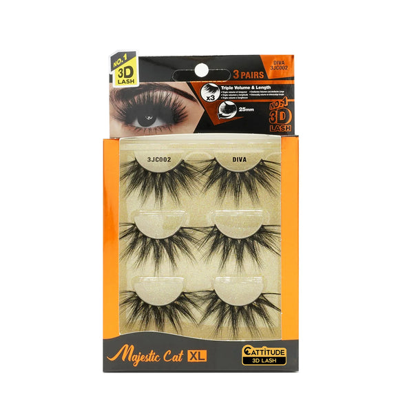 EBIN MAJESTIC CAT 25MM 3D LASHES - 3 PAIRS