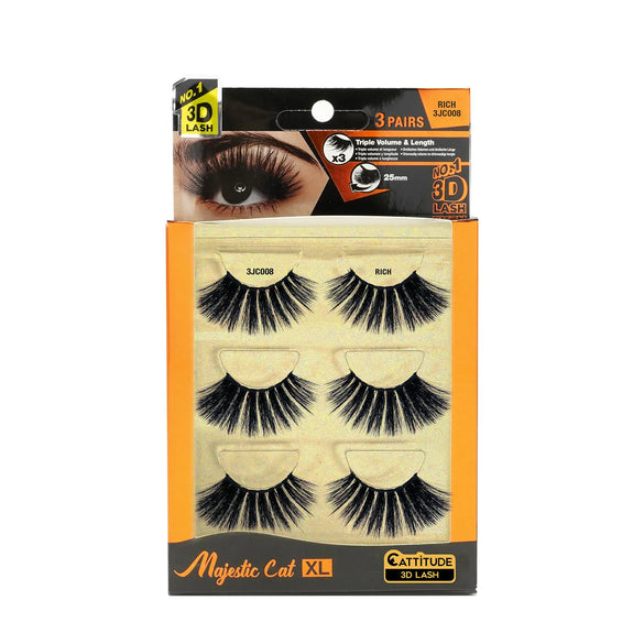 EBIN MAJESTIC CAT 25MM 3D LASHES - 3 PAIRS