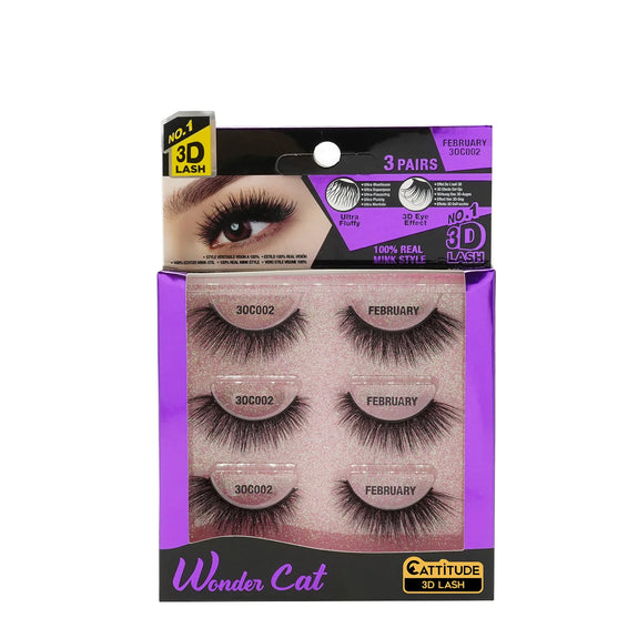 EBIN WONDER CAT FAUX MINK 3D LASHES - 3 PAIRS