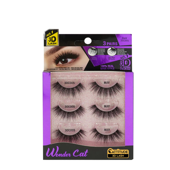 EBIN WONDER CAT FAUX MINK 3D LASHES - 3 PAIRS