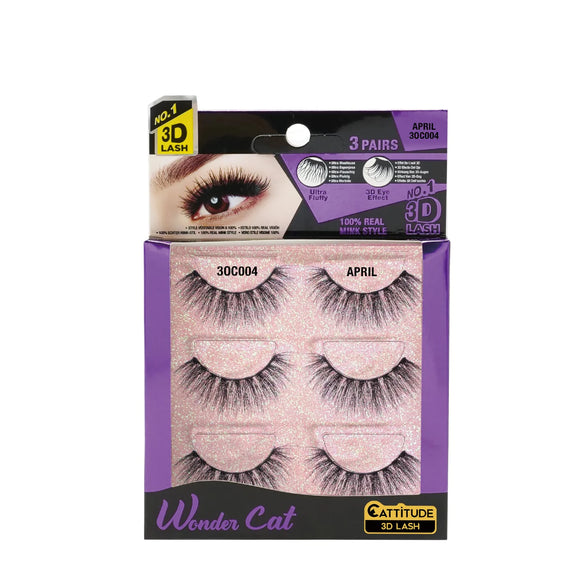 EBIN WONDER CAT FAUX MINK 3D LASHES - 3 PAIRS