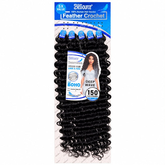 Blissource 100% Human Hair Blended Feather Crochet Boho Crochet Deep 22”🔥