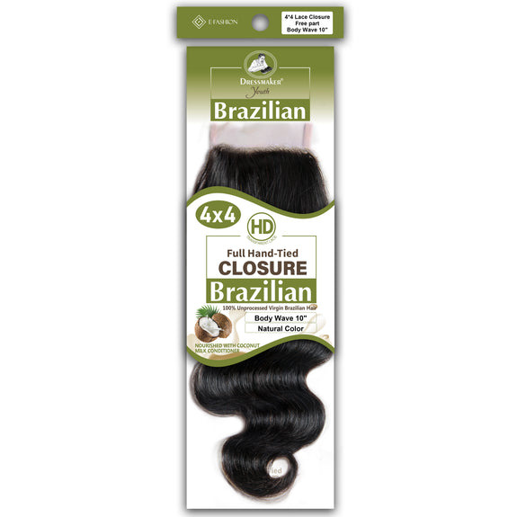 Dressmaker Youth 100% Unprocessed Virgin Brazilian HD Free Part Closure 4x4 Body Wave
