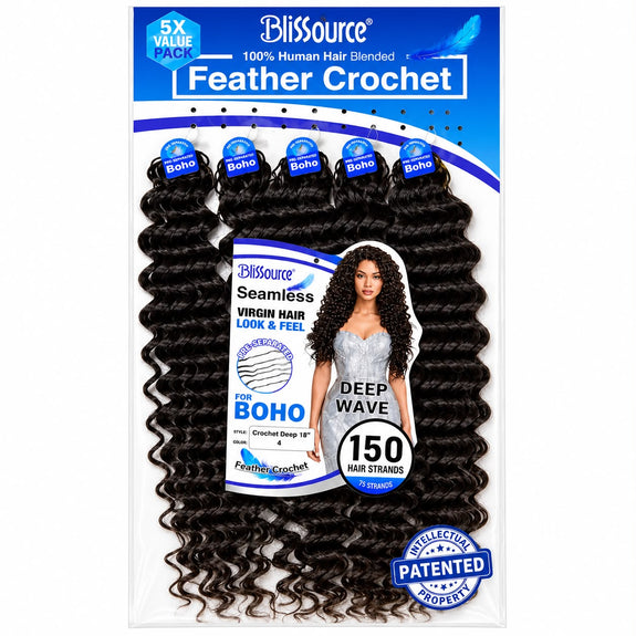 Blissource 100% Human Hair Blended Feather Crochet Boho Crochet Deep 18”