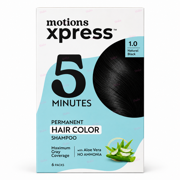 Motions Xpress 5Minutes Permanent Hair Color Shampoo 1.0 Natural Black 6 Pack